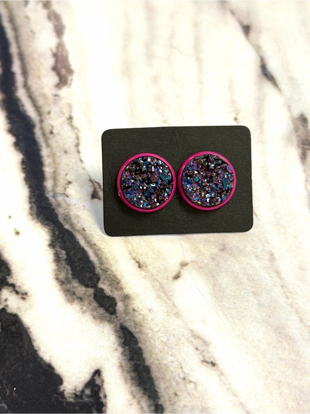 Handmade 12mm purple Glitter Druzy Stud Earrings